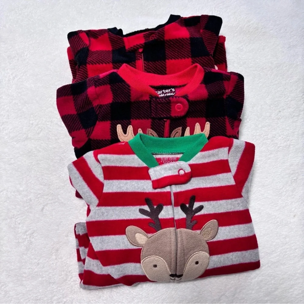 Carter's Christmas Plaid and Reindeer Red‎ Kids One Piece Set size 3-6 Months
